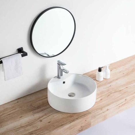 Lavabo blanco brillante sobre encimera cerámico VARRIA Ø46 cm