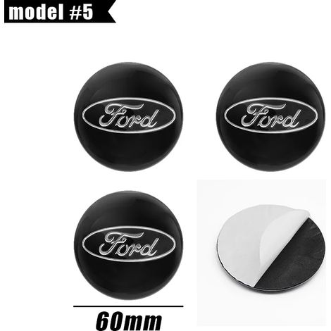(Noir Argent 60 mm) 4 autocollants/emblèmes pour enjoliveurs de roue de voiture, compatibles avec Ford Focus, Fiesta, EcoSport, Escort, Mondeo et Mustang. (1/4)
