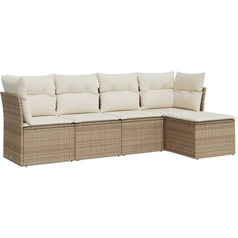 Salon de jardin avec coussins 5 pcs beige résine tressée (1/3)