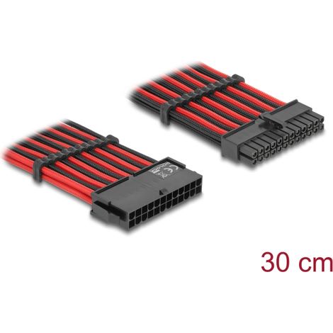 Delock Cable de extensiÃ³n de 24 pines ATX macho a 24 pines ATX hembra con revestimiento textil rojo-negro 30 cm