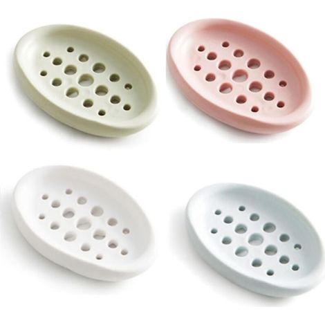 4er-Pack Seifenschalen aus Silikon für Badezimmer, Küche, Arbeitsplatte, Reisen, Grün, Blau, Weiß und Pink (1/4)