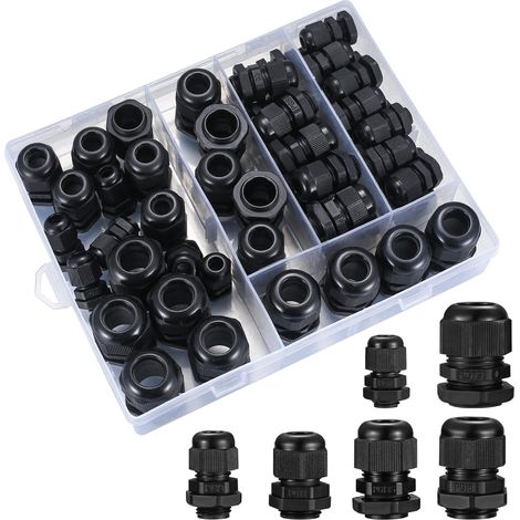 50 Stück IP68 wasserdichte Kabelverschraubungen, verstellbare Kabelverschraubungen, Kabelverbinder, Kabelverschraubungen mit Kontermutter - PG7/9/11/13,5/16/19 (schwarz) (1/5)