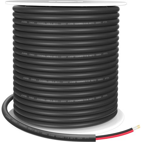100FT/30M 22 Gauge 2 Conducteur 22AWG Fil Électrique 2x0.32mm² 0.46mm² Extérieur Cuivre Étamé Câble LED Basse Tension pour Bandes LED Lampes Éclairage Automobile (1/5)