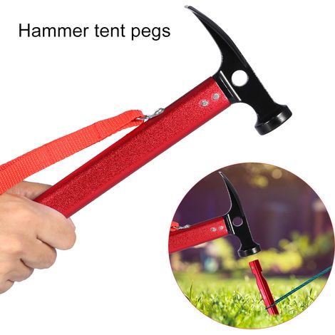 Marteau de camping portable en alliage d'aluminium avec manche, arrache-piquets, 3 couleurs (1/5)