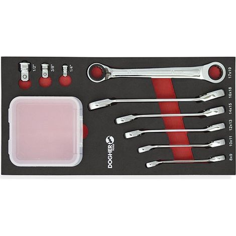 Kombinierbares Tablett mit 9 abgewinkelten Umschalt-Ratschenschlüsseln, 15º, 1/3  DOGHER 455-080