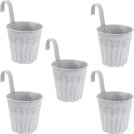 ZOLGINAH 5pc métal Pot de Fleur en Fer Suspendu Titulaire planteur de Fleur Suspendu Seau en métal avec Crochets Balcon clôture Jardin décor (1/4)