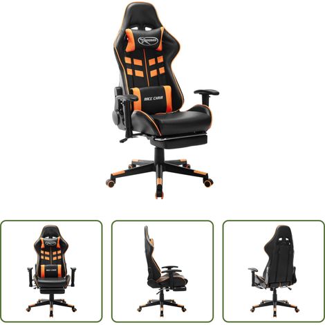 Chaise de bureau -  Chaise de jeu avec repose-pied Noir et orange Cuir artificiel (1/5)