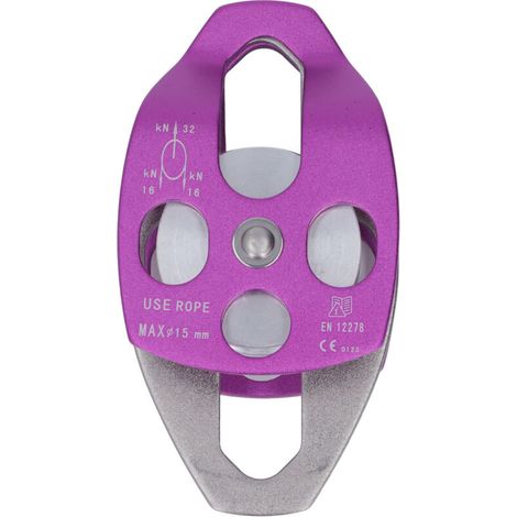 Jeffergarden Poulie d'escalade double en aluminium haute résistance et résistante à l'usure, pivotante latérale pour usage extérieur, violette (1/5)