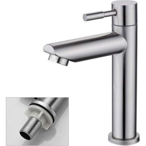 Robinet Salle Bain Eau Froide Uniquement Robinet Lavabo Surface Chromé en Cuivre Durable Robinetterie Lave Mains Cartouche Mousseur Démontable Pratique pour Nettoyer ou Remplacer,AAFGVC (1/3)