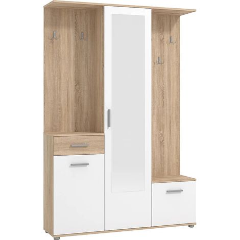 Guardaroba con 3 ante, 1 cassetto e 1 specchio Naturale e Bianco - CAMOLA (1/5)