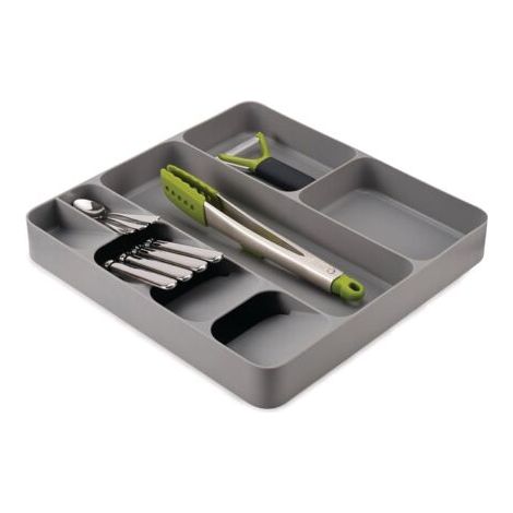 QORVA-Rangement Compact des Couverts, Ustensiles et Accessoires de cuisine, Organisation de cuisine range couvert pour tiroir, Gris (1/5)
