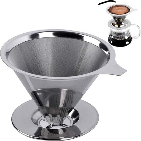 Support Tasse Filtre Maille Couche Acier Inoxydable Sans Papier Versez Filtre à Café Sûr Sain Durable Facile à Nettoyer, pour Famille, Bureau, Camping, Randonnée, Pêche, Voyages Etc—Argent (1/5)