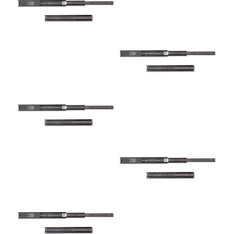 Emuca Lote de 5 juegos de guías para cajones, de bolas, altura 45mm, profundidad 350mm, extracción total, Negro