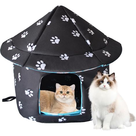 Cats Shelter Cat Bed Weatherproof Foldable Kitten House Warm Feral Pet Cave for Outdoor Insulated Waterproof Thicken Tent Beds Shelter Home Indoor Small Dog Houses for Kitten Puppy(Black,Medium-Houses (1/5)