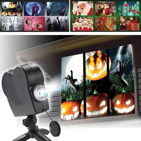Halloween-Hologrammprojektor, weihnachtliche LED-Fensterprojektorleuchten, 12-Zoll-Filmfestival-Projektionslampe