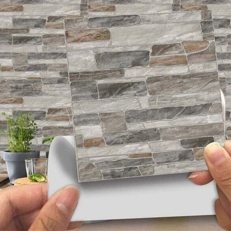 20x20cm Adhésive Décorative à Carreaux pour Salle de Bains et Cuisine Stickers Carrelage, 20 Pièces Imitation Cuir Style Brique 3D Imitation Pierre Imperméables Auto-adhésifs Décoration (1/4)