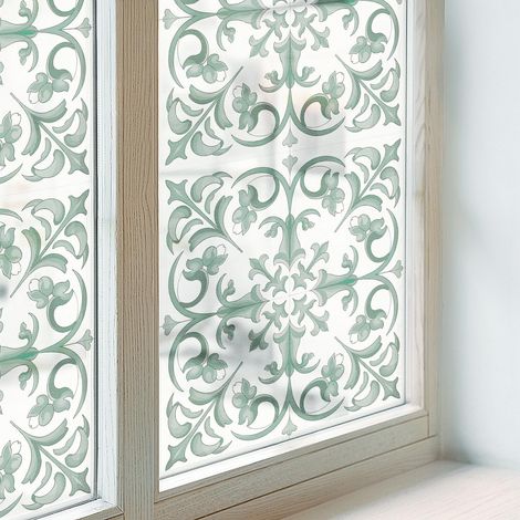 Sichtschutzfolie 200x116 cm PVC Sichtschutz Fenster Dekorativ Dekorfolie Blickdicht Selbstklebend Folie für Badezimmer Milchglas Pflanzenornamente