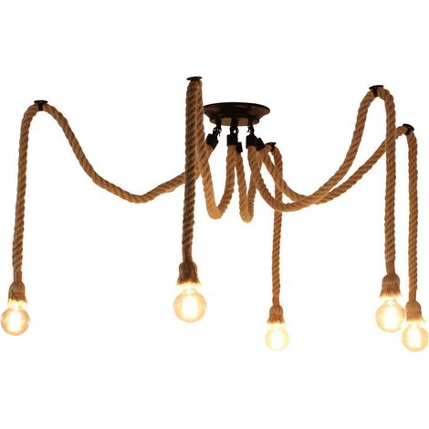 Lustre de Cuerda de Cáñamo Con 5 X E27 Estilo Lámpara de Techo Industrial Lámparas de Colgar Retro para Sala de Estar Comedor Bar Balcón No Incluyen Bombilla (1/5)