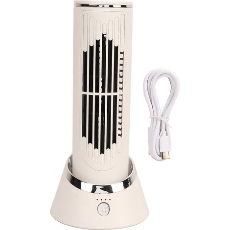 Ventilateur tour blanc sans pales, 3 vitesses, alimentation USB, idéal pour le bureau ou la chambre. (1/5)