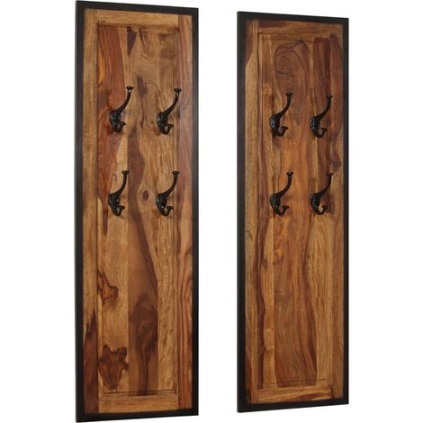 Porte-manteaux 2 pcs Portant vêtement Bois solide de Sesham 80032 (1/5)