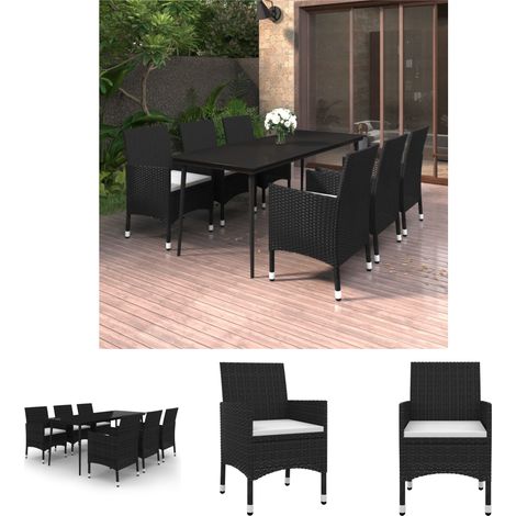 Glas - vidaXL 7-tlg. Garten-Essgruppe mit Kissen Poly Rattan und Glas - Sitzkissen (1/5)