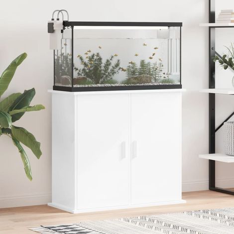 Meuble Blanc Brillant Pour aquariums de 80 X 30 cm. 2 Portes Support solide et stable pour aquariums (1/5)