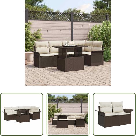 vidaXL Poly-Rattan - Gartensofa-set mit Kissen 6 pcs Braun Poly-Rattan (1/5)