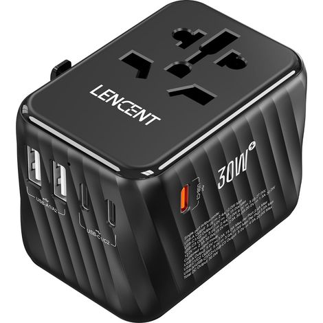 PD 30W Adaptateur de Voyage Universelle Prise International avec 3 USB-C et 2 USB-A Charge Rapide Adaptateur Mondial France vers US Canada UK AUS Chine Japon Irlande, Type A/C/G/I, Noir (1/5)