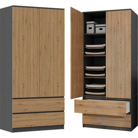Armario para dormitorio u oficina, roble antracita, estilo artesanal, 90 cm - Diseño moderno, mano de obra sólida. (1/5)