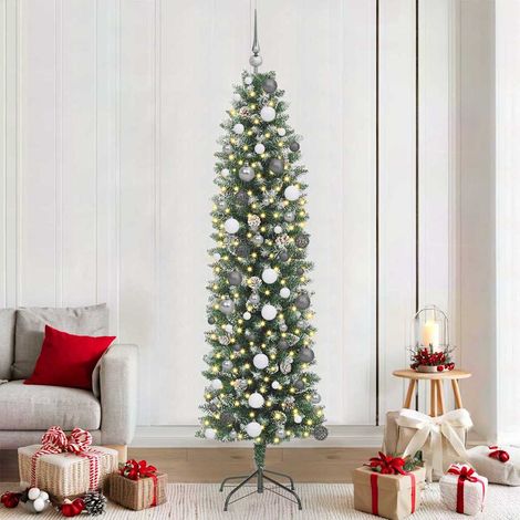 Künstlicher schlanker Weihnachtsbaum Grün und Weiß 210 cm