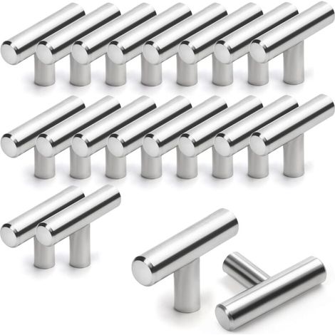 Set di 20 maniglie per mobili da cucina, maniglie per mobili in acciaio inossidabile a forma di T da 50 mm, per cassetti, armadi, porte, mobili, bagni, camere da letto e guardaroba (1/4)