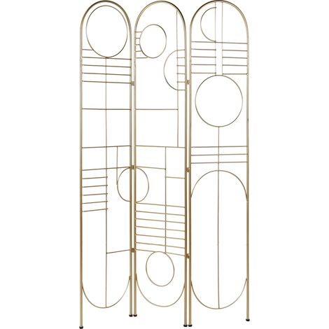 Biombo decorativo de 3 paneles plegable estructura de metal hierro dorado Turania