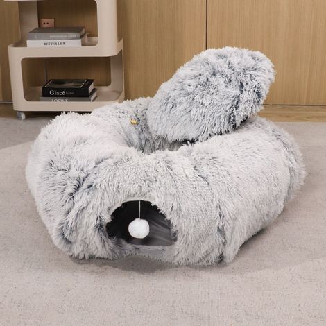 Langer, faltbarer Plüsch-Katzentunnel, 85 x 26 cm, weicher und warmer Spielkorridor für Katzen und Kätzchen, komfortables Indoor-Accessoire (1/2)