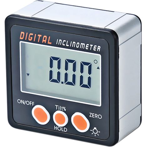 Inclinómetro digital de 0 a 360°, transportador electrónico, carcasa de aleación de aluminio, ajuste digital del ángulo, base magnética. (1/5)