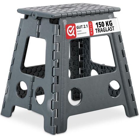 Pliable XL, transportable, Tabouret de Salle de Bain, Jusqu’à 120 kg, Plastique, 39,5 cm de Haut, PP, Gris foncé, 39,5 x 38,5 x 32 cm (1/5)
