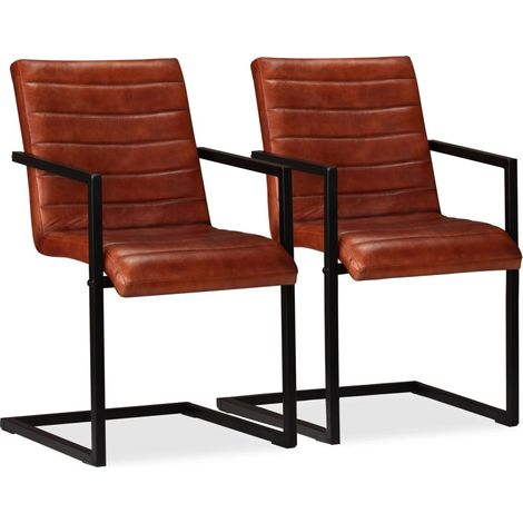 Juego de 2 sillas de comedor para cocina de visita estructura de acero marrón cuero genuino CDS020684