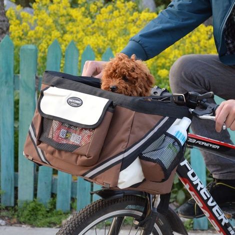 Panier de vélo pour chiot et chat, sac de transport, pour ballade,Marron,38×25×25cm (1/5)