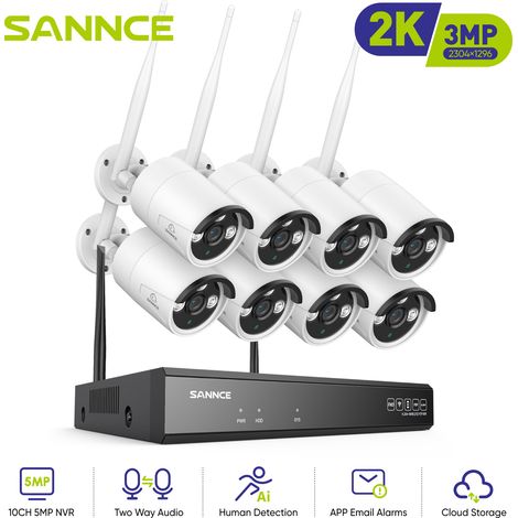 SANNCE Kit Videosorveglianza WiFi 8CH con 8 Wireless Telecamera IP 3MP Intelligenti Microfono Sistema di Sorveglianza Eseterno,0TB