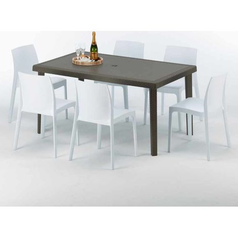 Tavolo Rettangolare Marrone 150x90 cm con 6 Sedie Colorate Focus