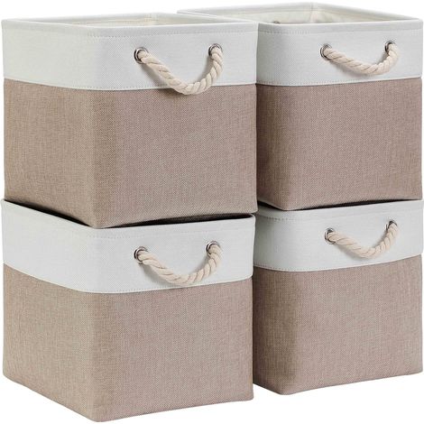 Boîtes de rangement Cube 28x28x28cm, Kaki Clair Blanc, 4Pcs (1/5)