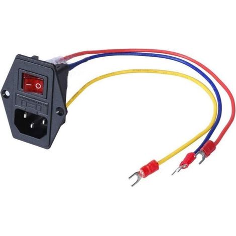 Module d'entrée de prise de courant 15 A 250 V avec interrupteur à bascule, fiche, fusible 10 A, 3 fils 18 AWG, prise IEC320 C14 à 3 broches (1/4)