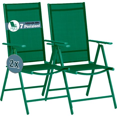 Set 2 Sedie Pieghevoli da Giardino Verde Sdraio da Esterno Tessuto Traspirante