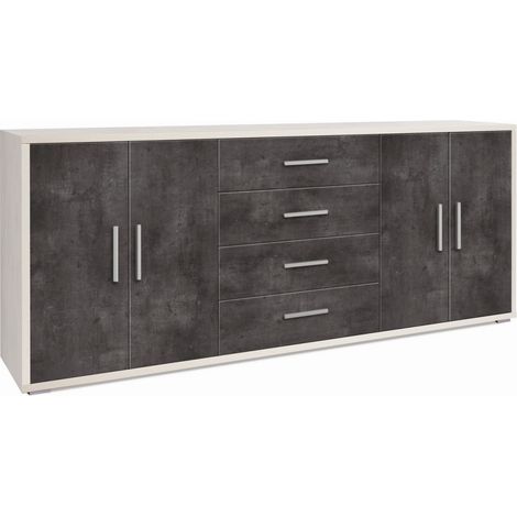 Mobile 4 Ante 4 Cassetti 203L x 41P x h84 – Finitura Bianco Opaco e Nero Opaco – Sarmog (1/2)