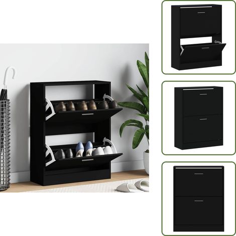 Armoire à chaussures Noir 63x24x81 cm Bois d'ingénierie - Meuble Range Chaussure - Armoire Chaussure - Rangement Chaussures - Placard Chaussures - Commode Chaussure (1/5)