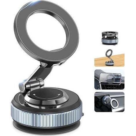 Support magnétique à ventouse pour téléphone portable en voiture, support rotatif à 360° avec ventouse, support pliable avec anneau magnétique compatible avec tous les smartphones (1/5)