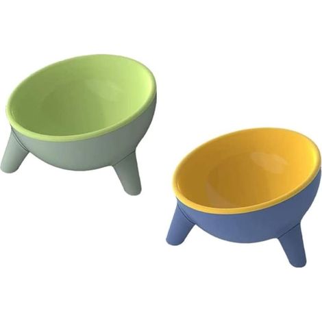 (Lot de 2) Gamelles pour chats inclinables et réglables en hauteur, mangeoires pour chatons avec un angle d'inclinaison de 15°. (1/5)
