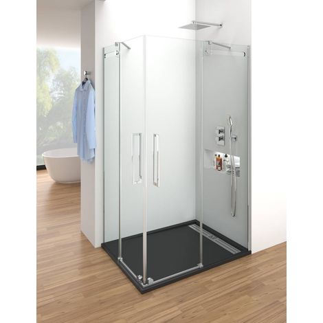Mampara de ducha angular 2+2 VETRUM cristal transparente perfil cromo brillo 135x90 cm (1/5)