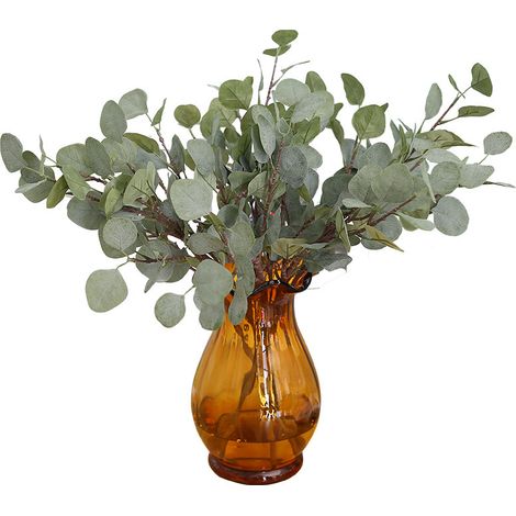 Décoration florale artificielle pour la maison : plante verte simulant une feuille d'eucalyptus (5 pièces, gris-vert)-AquaForge (1/5)