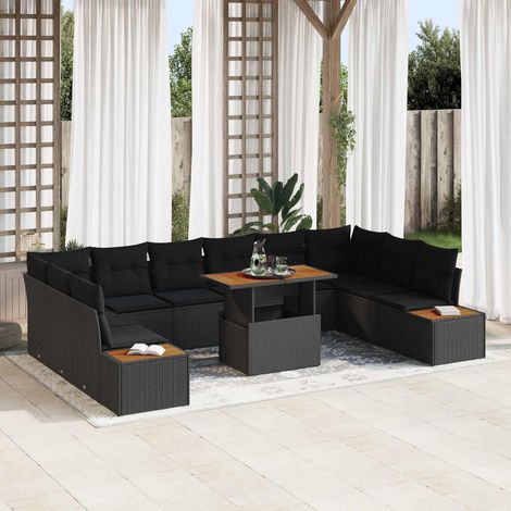 Canapé de jardin modulable 11 pièces en poly rotin noir avec rangement et table - PANGIVO (1/5)