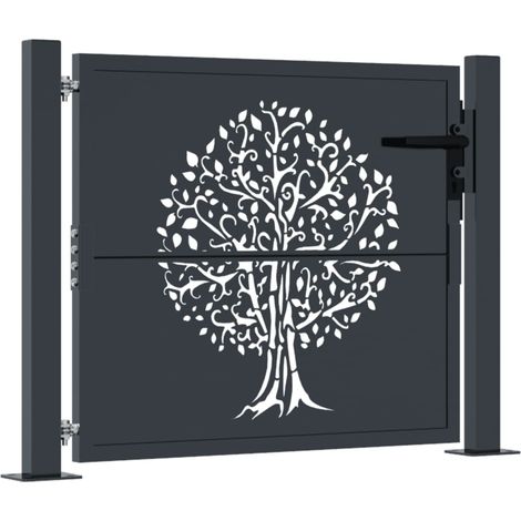 vidaXL Cancello da giardino antracite 105x105 cm in acciaio con design ad albero